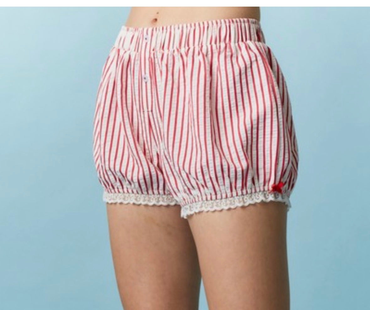 Lace Trim Red Stripe Shorts