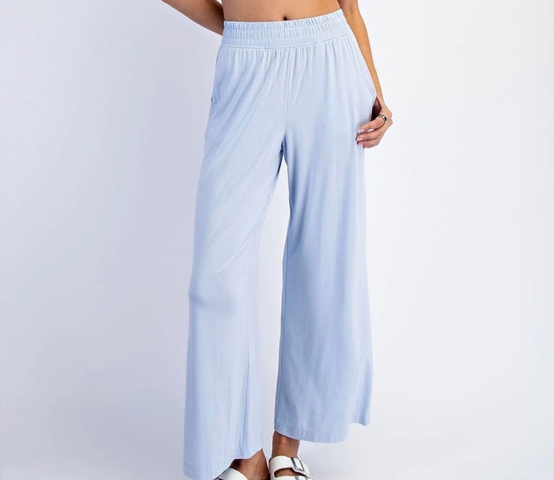 Blue Cropped Wide Leg Pants