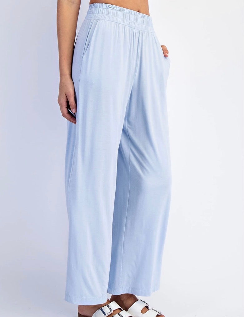 Blue Cropped Wide Leg Pants