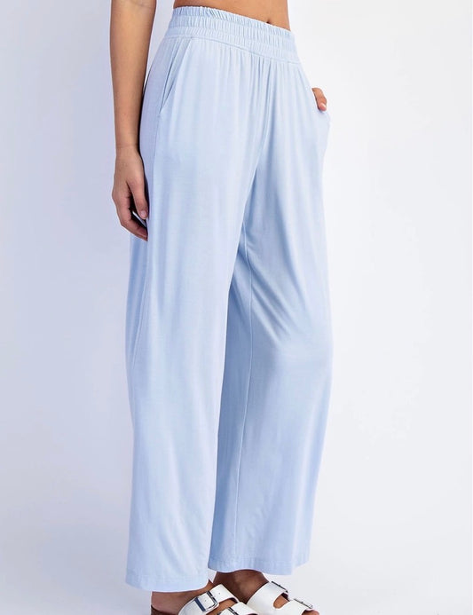 Blue Cropped Wide Leg Pants