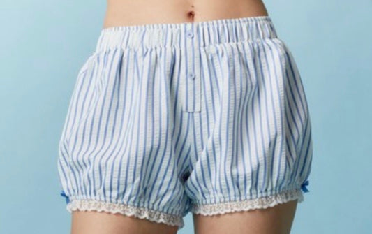 Lace Trim Blue Stripe Shorts